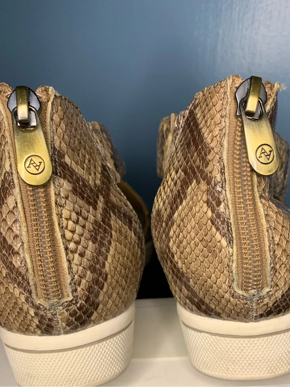 Adrienne Vittadini Snake-Print Cork Wedge Sandals - Brown/Tan